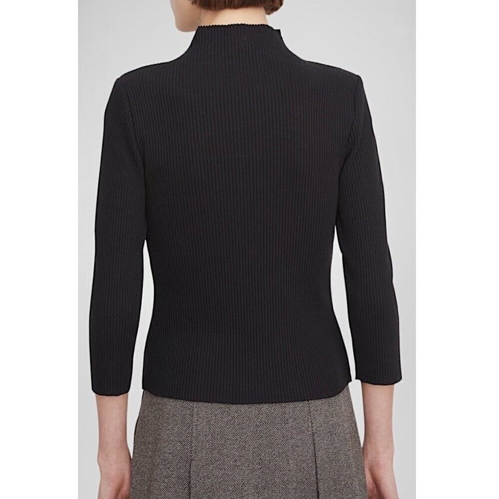 VINCE Ribbed 3/4 Sleeve Half Zip Cotton Blend Sweater - Picture 3 of 10